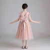 2021 nouvelle pêche rose fleur filles robes pour mariage perles dos nu fille fête d'anniversaire robe de soirée Tulle princesse robe de bal G1218