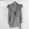 Oftbuy Real Fur Coat Vinterjacka Kvinnor Lös naturlig päls krage Cashmere Ullblandningar Ytterkläder Streetwear Oversize 210910