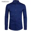 Biała Koszula Mężczyźni Biznes Solid Color Pocket Koszula Koszula Casual Slim Fit Wedding Prom Mens Dress Koszula Z Długim Rękawem Camisas Hombre 210524