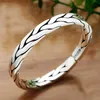 Fashion 925 Sterling Men's Lovers Cuff Bracelet,Thai Silver Opening Retro Twist Women's Bracelet, Friendship Jewelry Gift