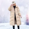 Winter lange jas losse vrouwen dikke warme 90% witte eendendons parka stand kraag winddicht geel sneeuw jas uitloper 210430