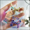 Key Rings Jewelry Initial Acrylic Chains Fashion A-Z Letter Glitter Resin Pendant Car Keychains Strap Beads Keyring Holder Women Bag Charms