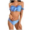 Swimsuit Mulheres 2021 Verão Sexy Moda Two-Peça Bikini Set senhoras Casual Cor Sólida Swimwear Suit Beachwear Micro Mulheres