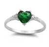 Damenmode Silber Herz Smaragd Versprechen Ring Eheringe für Frauen Größe 6 7 8 9 10