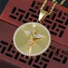 Stainless Steel Religious Hip Hop inlay pendant Iced Out Angel Wings Pendant For Women Men Gold Color Round Necklace With Stones4130981