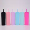 Local Warehouse 16oz Acrylic Matte Tumblers Colored Straight Tumbler Lids Straw Double Wall Plastic double-walled vacuum insulated portable Travel Water Bottles