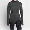 Jocoo Jolee Spring Autumn Casual Solid Hoodies Women Long Sleeve Turtleneck Zipper Sweatshirts Female Irregular Tops 210803