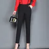 Pantalones elásticos de cintura alta sueltos para mujer harem cago streetwear negro cargo capris pantalones coreanos de talla grande 210608