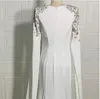 Elegante árabe Dubai Marfil Sirena Vestidos de noche formales Cabo Manga larga Cristales Con cuentas Musulmán Ocasión especial Vestido Joya Cuello Vestidos de baile 2022