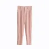 Femmes Sweet Pink Plaid Pantalon plissé droit Poches Design Casual Longueur de la cheville Zipper Fly Chic Pantalon Pantalon Mujer 210430