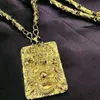 Men Women Yellow Gold Filled The Chinese LONG Pendant Chain Necklace N420 X0707