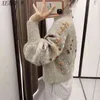 Damski Vintage Koreański Długi Rękaw Sweter Chic Kwiaty Zroszony Moda Harajuku Sweter Dzianiny Utrzymuje ciepłą jesień i zima 211218