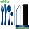 JANKNG Light Portable Mirror Blue Dinnerware Flatware Set Stainless Steel Silverware With Bag Reusable Utensils Straw Dinner Set1 Factory price expert design