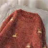 Ebaihui mulheres kawaii ulzzang vintage colégio cervo bordado sweater feminino coreano grosso bonito solto harajuku vestuário 210812