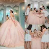 Abiti di Quinceanera oro rosa messicano 2021 Sparkly Sparkly Sparkly Beaded Sequins Lace-up Corset Indietro Vestidos De Occasioni Prom Gown