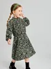 Toddler Girls Allover Print Frilled Neck Bishop Sleeve Dress SHE