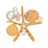 Pins, Brooches 1Pc Creative Clothing Corsage Five-Pointed Star Shell Brooch Pearl Rhinestone Inlaid Breastpin For Party Home Suit Dress