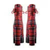 Botas femininas Only Maker com plataforma e cano baixo com fivela e salto grosso xadrez vermelho com cadarço e zíper lateral botas bico redondo para o inverno 210626