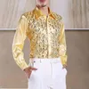 Röd Sequin Glitter Shirt Men Långärmad Button Down Stage Prom Dress Shirts Mens Dance Host Chorus Shirt Man Chemise Homme 2XL 210522