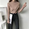 Half turtleneck pullovers elastic Slim Ladies sweater Women Ribbed Elastic Stretched Jumpers Autumn Winter Basic Khaki knit Tops 210805