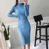 Sonbahar Kış Yüksek Kalite Bükülmüş Sıcak Kazak Elbise Kadın Balıkçı Yaka Uzun Kollu Bodycon Zarif Örme Vestidos 210529