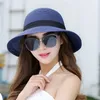 Chapeau de soleil d'été à large bord pour femmes, chapeau de soleil souple, pliable, en paille de plage, casquette de Protection UV avec ruban, Whole269V