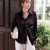 Czarny pin z długim rękawem Bluzka Satin Button Up Collar Koreański Koszula Spadek Kobiet Top Streetwear Moda Odzież 210427
