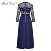 Moda startowa Sukienka Wiosna Letnie Kobiety Dress 3/4 Siatki Siatka Luksusowa Złota Linia Haft Cekiny Eleganckie Dresses 210524