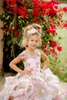 Rosa 3D-Blumen-Blumenmädchenkleider für die Hochzeit, Perlenapplikationen, Rüschen, Kleinkind-Mädchen-Festzug-Kleid, formelle Abendkleider für Kinder