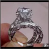 Rings Jewelryvictoria Wick 8mm Big Stone Biały Topaz Prestiżowa Biżuteria 925 Sterling Sier Simulowane Diamentowe Gemstones Wedding Women Band Ring GI