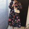 Korejpaa Women Dress Summer Korean Chic Childlike Age-Reducing Cartoon Graffiti Print Loose Puff Sleeve Big Swing Vestidos 210526