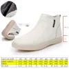 Fujin Genuine Leather Cow Women Ankle Boots Warm Wool Za Beige White Slip on Super Comfortable Booties Autumn Winter Shoes Y0914