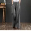 Kadınlar Pamuk Keten Pantolon Rahat Artı Boyutu Yüksek Belli Turuncu Geniş Bacak Gevşek Pantolon Kadın Gri Zarif Streetwear 210514