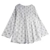 Bomull och linne o Neck Långärmad Print Plus Size Loose Waist Folds Klänning Kvinnor Casual Streetwear Beach Elegant Mini Dresses 210608