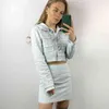 Hoge kwaliteit vrouwelijke elegante rok pakken herfst tweed twee stuk set vrouwen outfits crop top Mini Vetement femme 210514