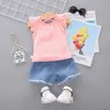 Toddler çocuk kızlar uçmak sleeve tops kalp baskı kot 2 adet giysi seti rahat kıyafet takım elbise set yaz bebek giyim x0902