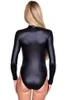 Costume da donna corto sexy Costumi da donna Cerniera frontale Nero Lycra lucido Catsuit da donna metallizzato Vestito unisex Festa di Halloween Fan301J