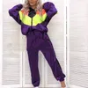 ColorBlock Satin Tracksuit Kvinnor Två Piece Set Höstkläder Zipper Hooded Jacket Top och Byxor Sweat Suit Women's Sets Outfits Y0625