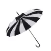 Ombrello da sposa classico a pagoda da donna con manico lungo a righe in bianco e nero Ombrello da pioggia antivento con protezione solare 632 V2
