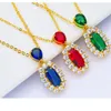 Довольно кубический Zircon Charm Charm Beckant цепи ожерелье 18K желтое золото наполненные женщины мода ювелирные изделия зеленый / красный / синий камень
