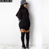Sexy Bodycon Dress for Women Fashion Long Sleeve Glove Stand Collar Solid Mini with Socks Skinny Party Club es 210515
