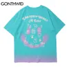 Gonthwid tees tops hip hop streetwear animais dos desenhos animados graffiti sorriso imprimir manga curta t - shirts Algodão Casual Harajuku Camisetas C0315