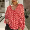 Kobiety Jesień Spadek Luźna Bluzka Koszula Kwiatowy Liść Drukuj V Neck Puff Długim Rękawem Casual Baggy Bluzki Plus Size Topy 210507