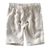 Homens Moda Verão Japão Estilo 100% Linho de Alta Qualidade Elástica Cintura Shorts Masculino Cor Sólida Simples Casual Slim Pan 210716