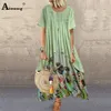 Aimsnug Mulheres Elegante Long Maxi Vestido Vintage Vestido Verão Verão Vestido de Praia 2020 Plus Size 5XL Senhoras Bohemian A-Line Vestidos Femme X0521