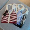 Estate Donna Sexy Halter Top Canotta Canotta a righe Colletto con risvolto Crop Top Backl Maglia con scollo a V Crop Streetwear X0507