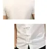 Camicia da uomo in cotone di lino tradizionale cinese Tai Chi Kung Fu colletto alla coreana Camicie con bottoni a rana Camicia da uomo casual slim fit 210522
