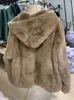 Kvinnors Fur Faux 2021 Kvinnor Vinter Varm Tjock Real Natural Rex Hooded OuterWear Coat Äkta Jacka