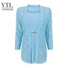 YTL Ladies Trzy czwarte rękaw Winter Crochet Patchwork Casual T Shirt Plus Size Topy dla kobiet 6XL 7XL 8XL H384B 210720