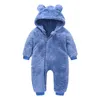 겨울 가을 유아 만화 곰 아기 의상을위한 Rompers Boys Jumpsuit 전반적인 소녀 romper 목화 후드 옷 0-4Y 211229
